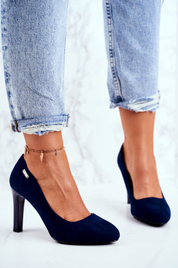 Moteriški zomšiniai stiletto aukštakulniai Sergio Leone tamsiai mėlynos spalvos Campbell