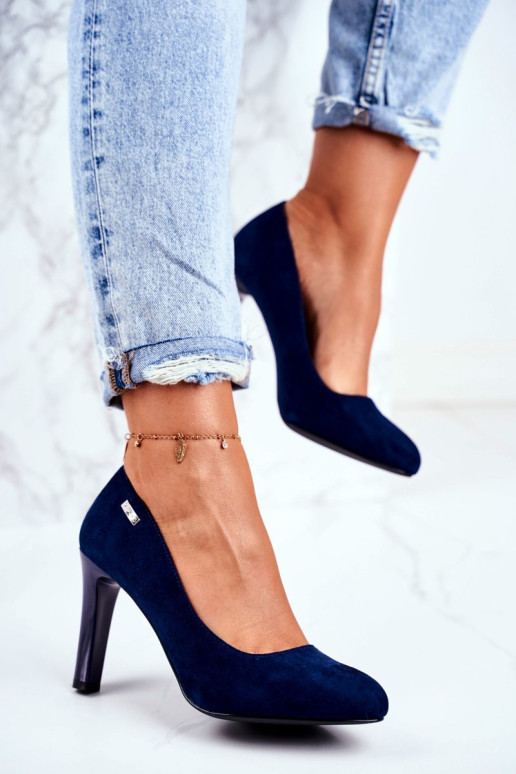 Moteriški zomšiniai stiletto aukštakulniai Sergio Leone tamsiai mėlynos spalvos Campbell