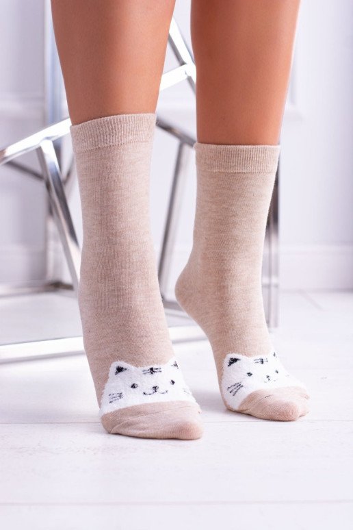 Smėlio spalvos moteriškos kojinės su pussycat
