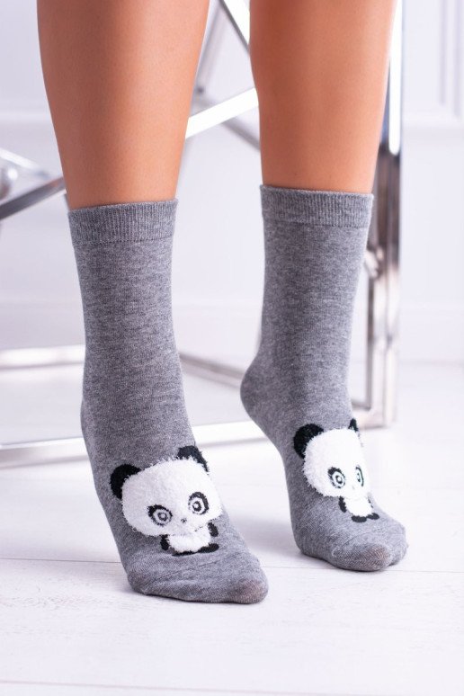 Pilkos moteriškos kojinės su Panda