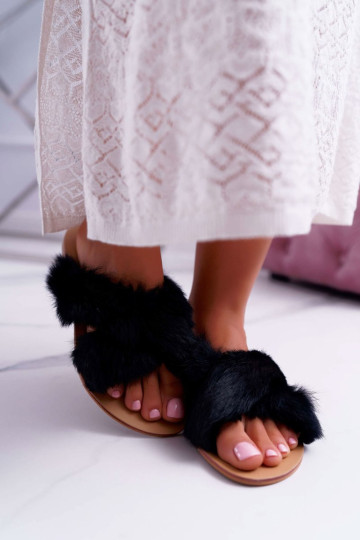 Moteriškos pūkuotos šlepetės Lu Boo juodos 2