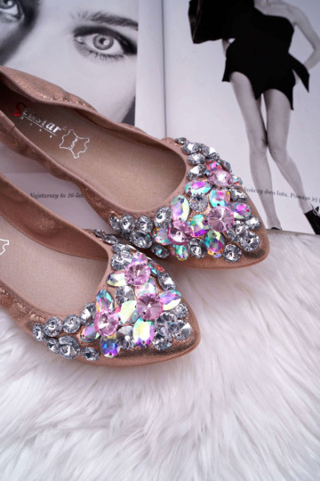 Odinės balerinos su akmenimis rožiniu auksiniu kristalu 2