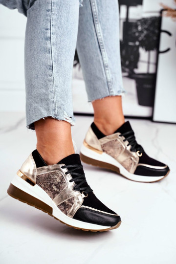 Auksiniai „Nicole 2465“ moteriški odiniai sportbačiai su „stiletto“.