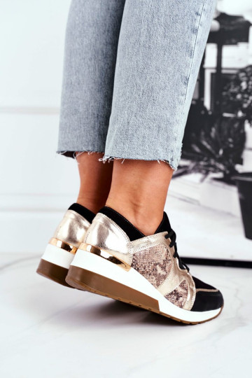 Auksiniai „Nicole 2465“ moteriški odiniai sportbačiai su „stiletto“. 2