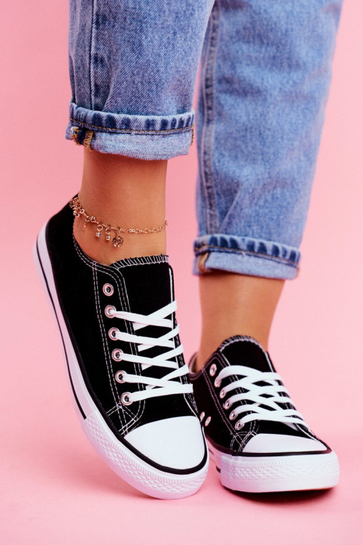 Moteriški klasikiniai sportbačiai juodi su baltu padu Omerta