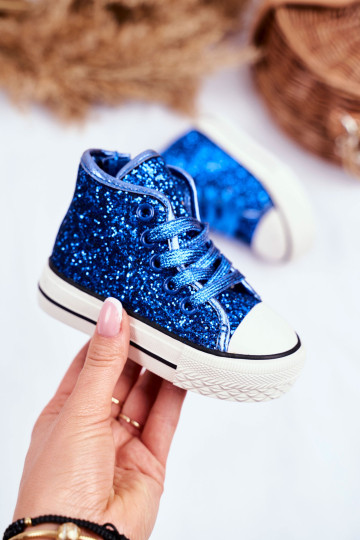 Vaikiški sportbačiai su blizgučiais mėlynu sąjungininku