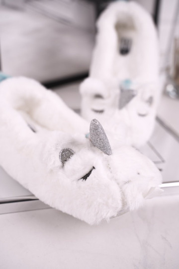 Moteriškos šlepetės su kailiu vienaragis balta vaivorykštė 2