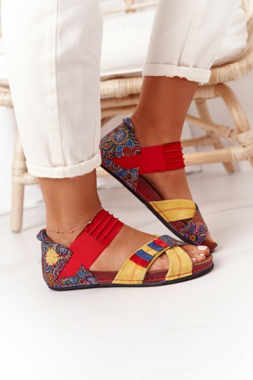 Odiniai sandalai su raišteliu Maciejka 03375 Raudona-geltona