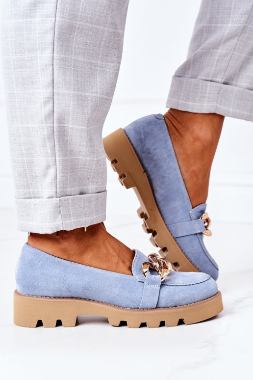 Zomšiniai mokasinai Lewski batai 3040 šviesiai mėlyni