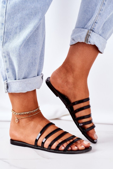 Juodos plokščios guminės šlepetės Travel With Me 2