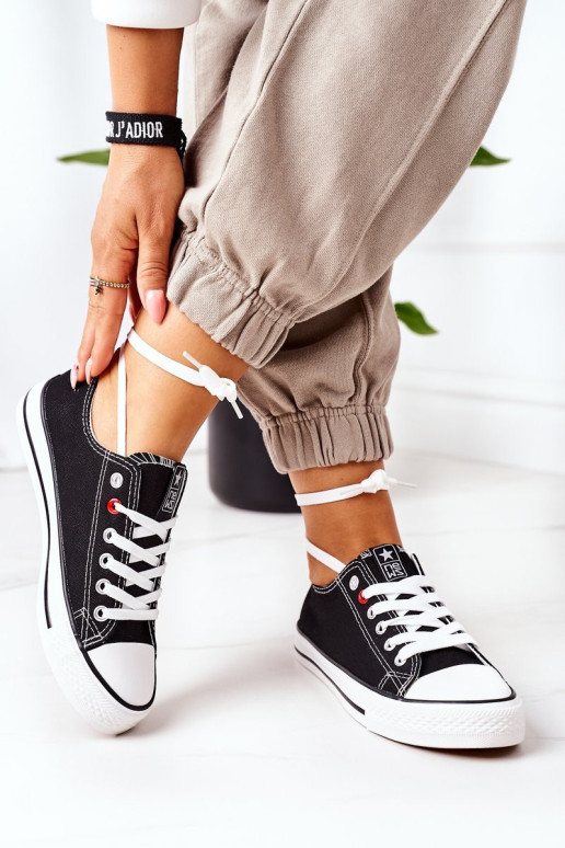 Moteriški klasikiniai sportbačiai juodi su baltu padu Ecoma