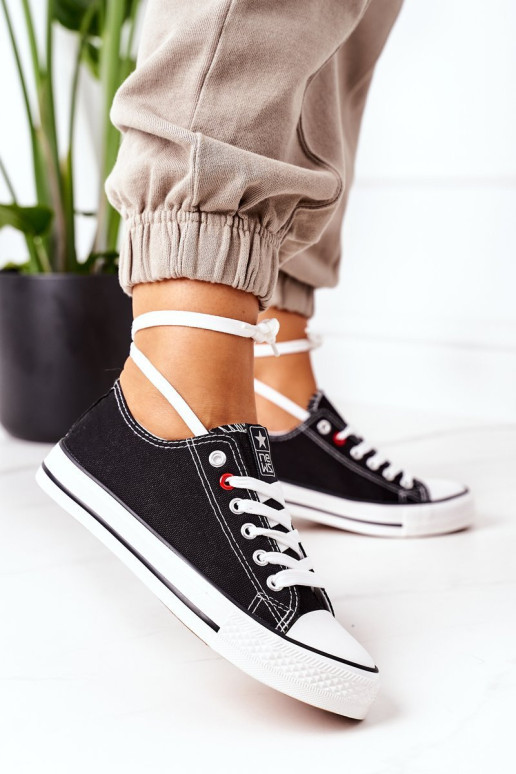 Moteriški klasikiniai sportbačiai juodi su baltu padu Ecoma