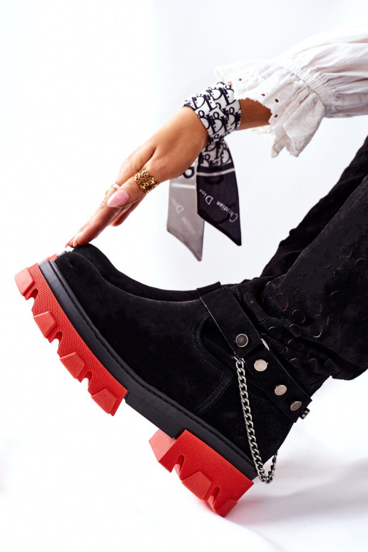 Moteriški aukšti juodi batai Lewski Black Suede 2866