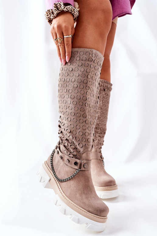 Moteriški aukšti juodi batai Lewski Cappuccino Suede 2866