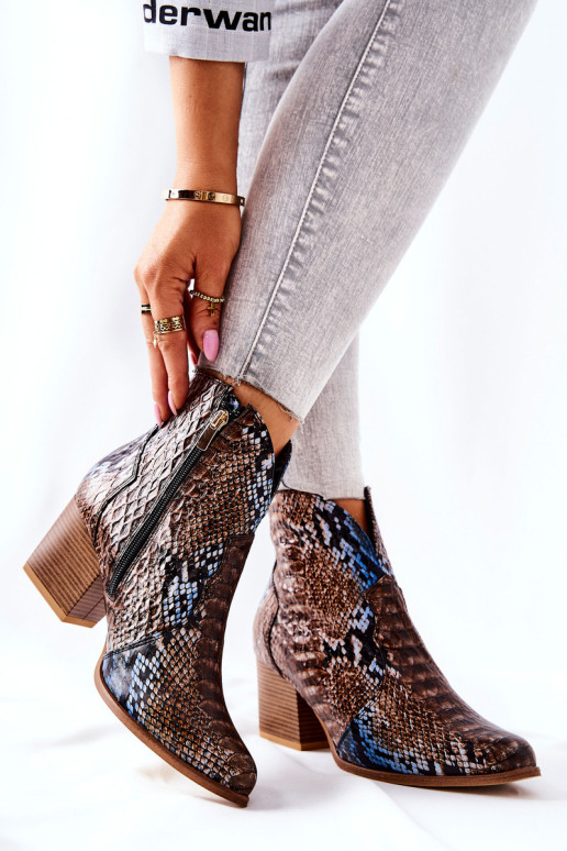 Lewski kaubojų batai rudi ir mėlyni gyvatės raštas EV28