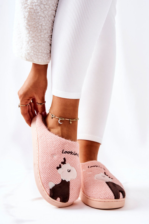 Šildomos elnio šlepetės šviesiai rožinės spalvos Jilly