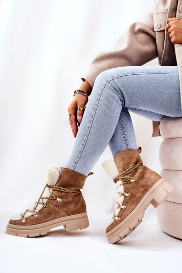 Paminkštinti zomšiniai batai Trappers Beige Mindago