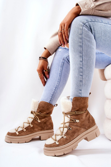 Paminkštinti zomšiniai batai Trappers Beige Mindago