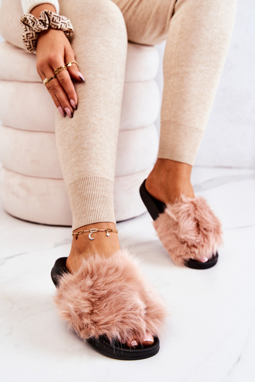 Šlepetės su kailiu guma Purvinas rožinis Pollie