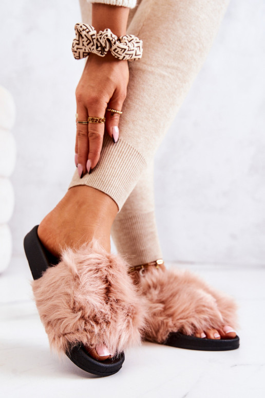 Šlepetės su kailiu guma Purvinas rožinis Pollie