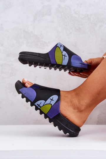 Spausdintos guminės šlepetės juodos monstras