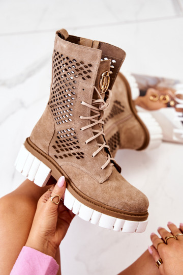 Odiniai aukšti batai darbininkams Nicole Camel 2706