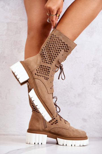 Odiniai aukšti batai darbininkams Nicole Light Brown 2706