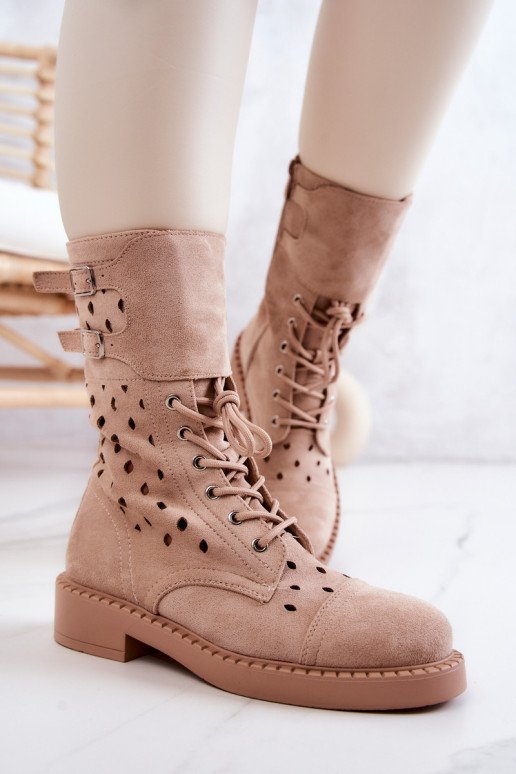 Zomšiniai ažūriniai batai Šviesiai smėlio spalvos Hermione