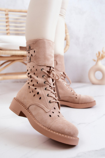 Zomšiniai ažūriniai batai Šviesiai smėlio spalvos Hermione 2