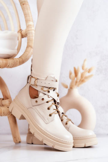 Odiniai moteriški batai su išpjovomis Šviesiai smėlio spalvos Everly 2