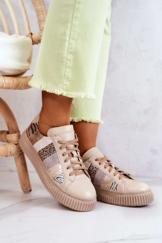 Odiniai sportiniai batai ant platformos Maciejka 05482-04 Beige