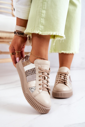 Odiniai sportiniai batai ant platformos Maciejka 05482-04 Beige