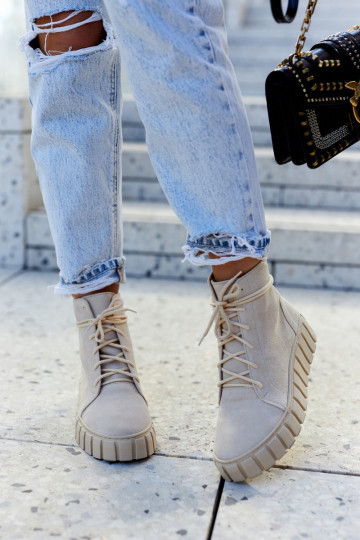 Zomšiniai Platforminiai Batai Lewski Batai 3177 Šviesiai smėlio spalvos