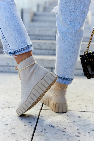 Zomšiniai Platforminiai Batai Lewski Batai 3177 Šviesiai smėlio spalvos 2