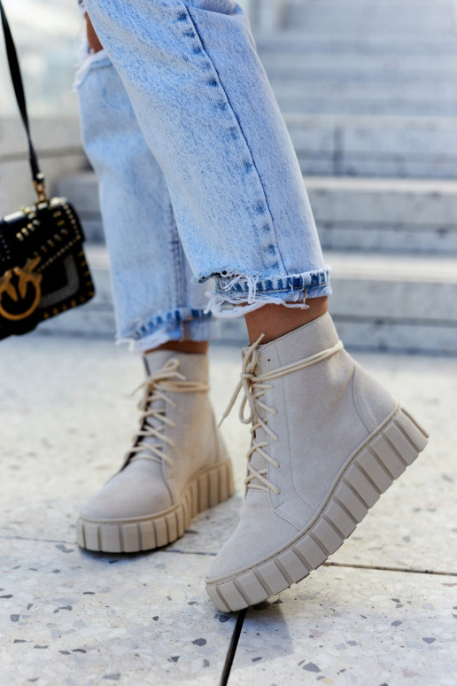 Zomšiniai Platforminiai Batai Lewski Batai 3177 Šviesiai smėlio spalvos