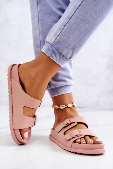 Guminės šlepetės su sagtimi Pink Corina