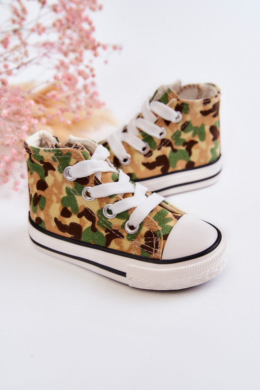 Vaikiški aukšti sportbačiai su užtrauktuku Smėlio spalvos ir žalios spalvos Filemon