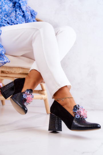 Zomšiniai gyvatės odos aukštakulniai ant juodos spalvos Sofie