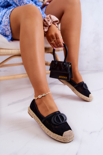 Moteriškos nėriniuotos espadrilės su puošmena Black Summer Dream 2