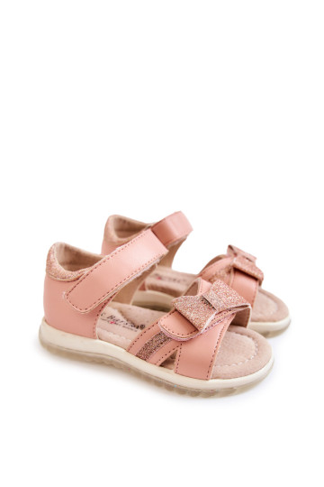 Vaikiški odiniai sandalai su velcro rožine lopine