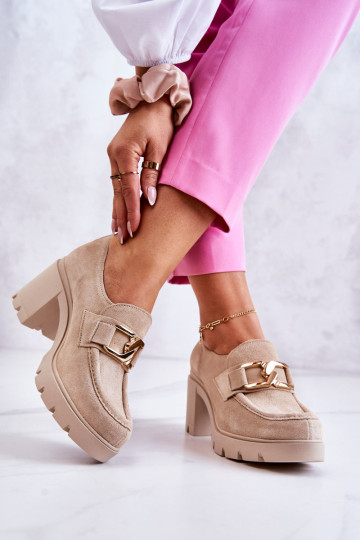 Elegantiški batai ant stulpelio su auksine puošyba Šviesiai smėlio spalvos Harmell 2