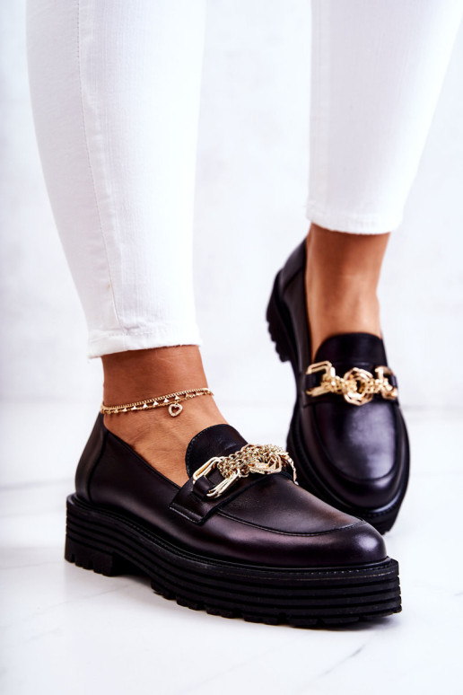 Moteriški Brogues Batai Odiniai auksiniai papuošimai Laura Messi 2383 juodi