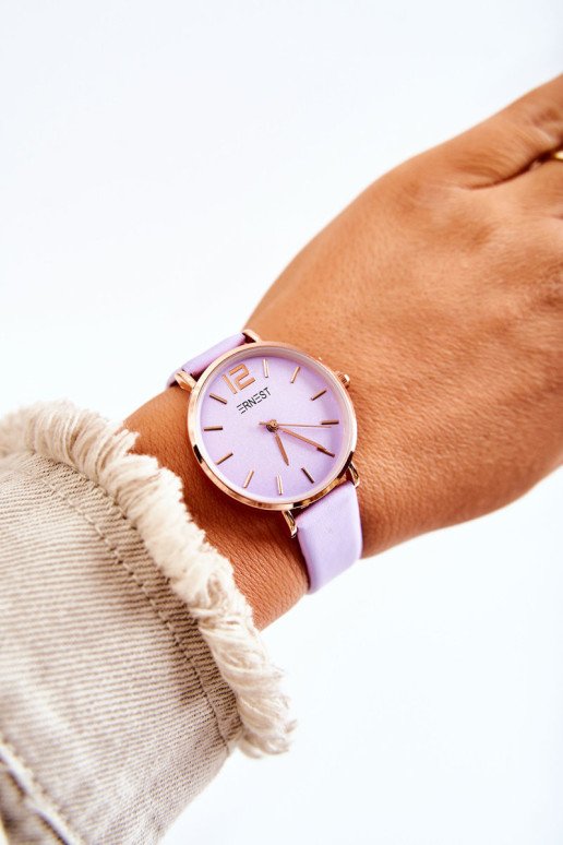 Laikrodis ant odinio dirželio Be nikelio ERNEST Šviesiai violetinė