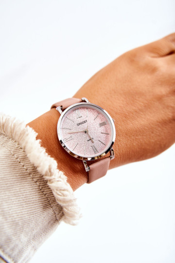 Laikrodis ant odinio dirželio Be nikelio ERNEST Purvinas rožinis