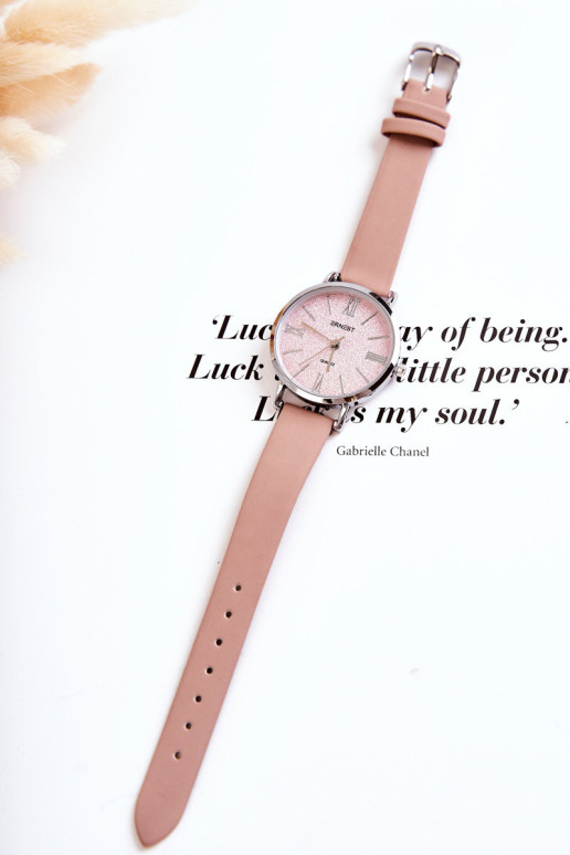 Laikrodis ant odinio dirželio Be nikelio ERNEST Purvinas rožinis