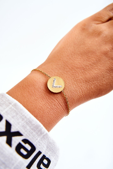 Moterų įžymybių apyrankė su ornamentu ir kubinio cirkonio aukso spalvos