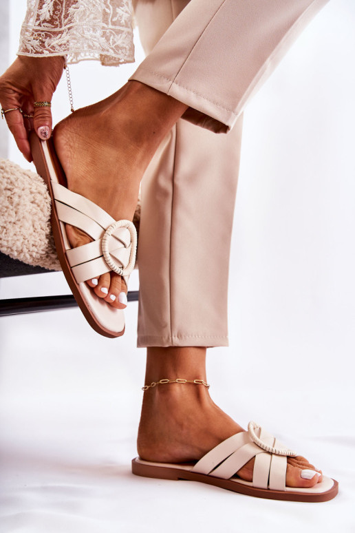 Moteriškos madingos smėlio spalvos Sansa šlepetės