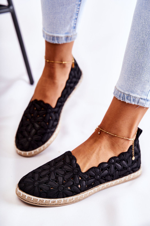 Moteriškos užsegamos balerinos su gėlėmis Black Vennice