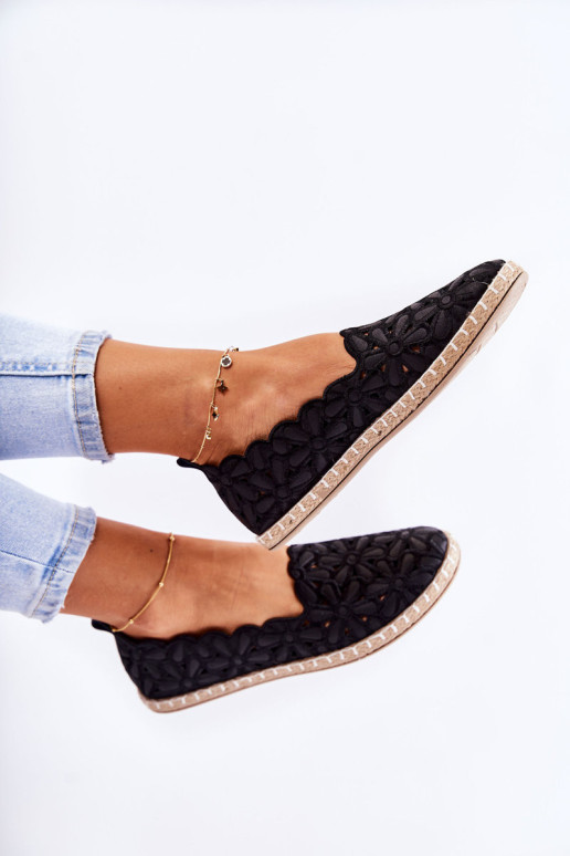 Moteriškos užsegamos balerinos su gėlėmis Black Vennice