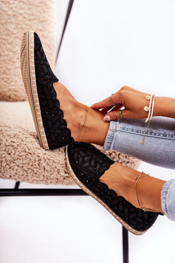 Moteriškos užsegamos balerinos su gėlėmis Black Vennice